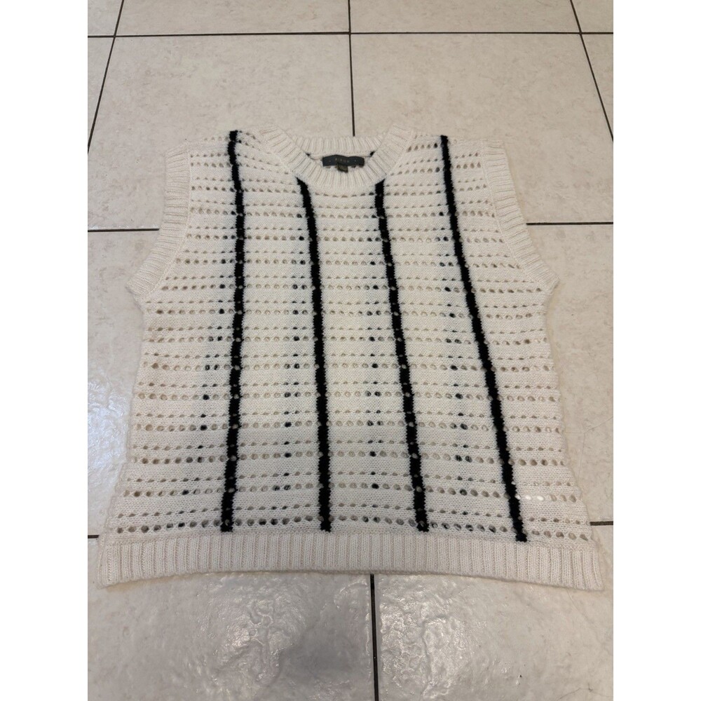 Miroh Large White & Black Cable Knit Sweater Vest Women's Preppy Pre Owned